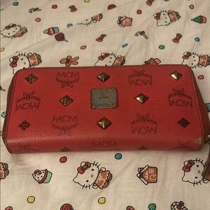 MCM Red Continental Wallet with Gold-Tone Hardware